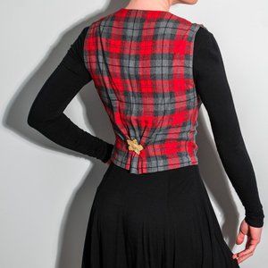 Red and Grey Plaid Vintage Vest